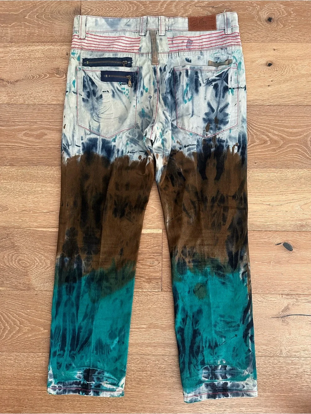 Elite Premium Denim Washed Jeans in Light Teal & Brown Wash - Picture 3 of 7